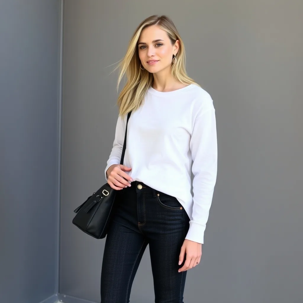 A person wears a graphic tee over a slim fitting black long sleeve shirt. This layering technique adds warmth and visual interest to the outfit. The slim fit of the base layer ensures that the graphic tee drapes naturally without looking bulky, creating a functional and stylish cold weather ensemble.