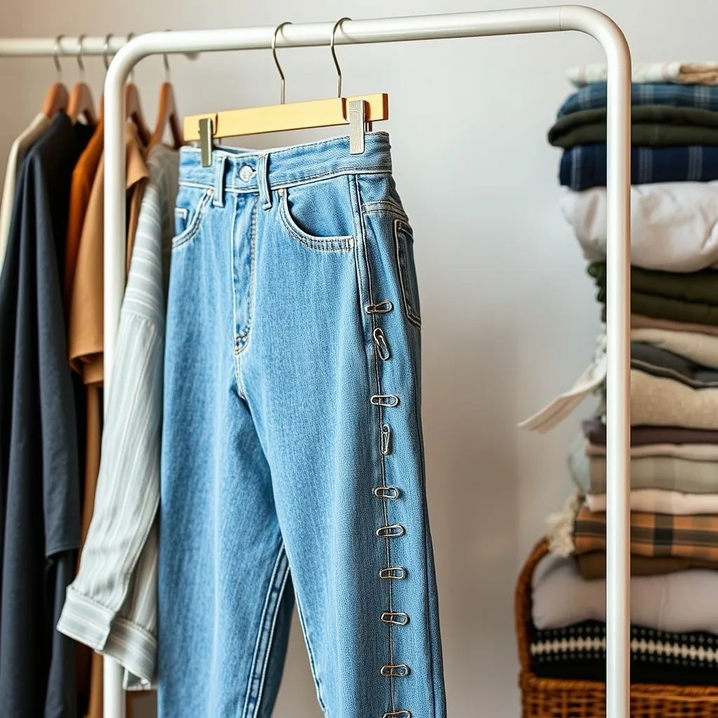 Denim jeans pocket decorated with a cluster of safety pins.