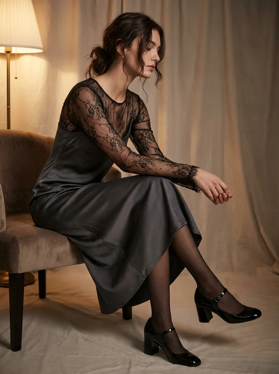 sheer tights and slip dress