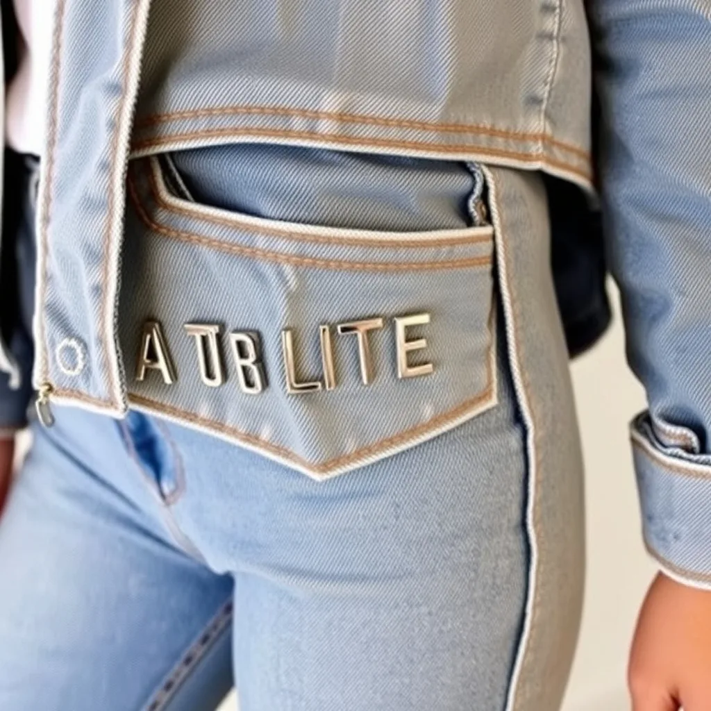 Denim jeans decorated with safety pin patterns.