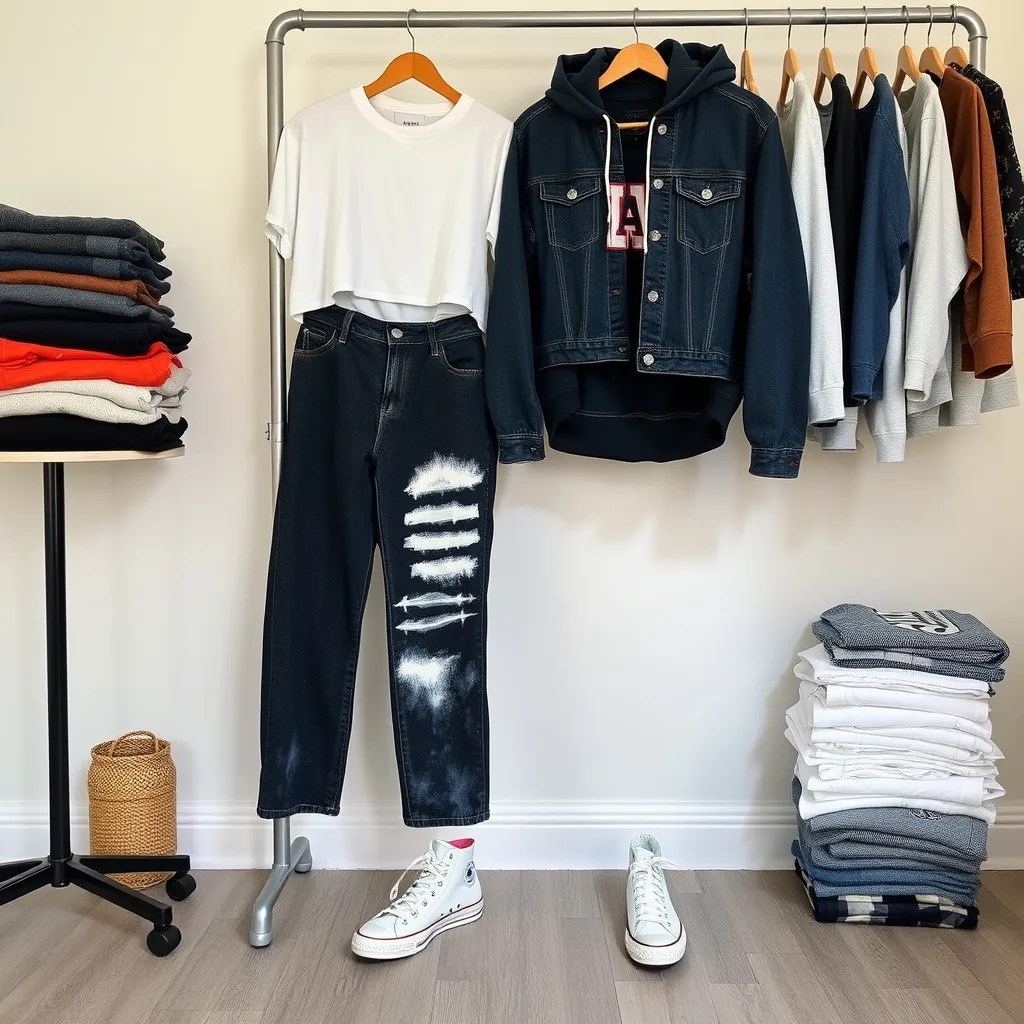 Bleached denim jeans with custom geometric patterns.