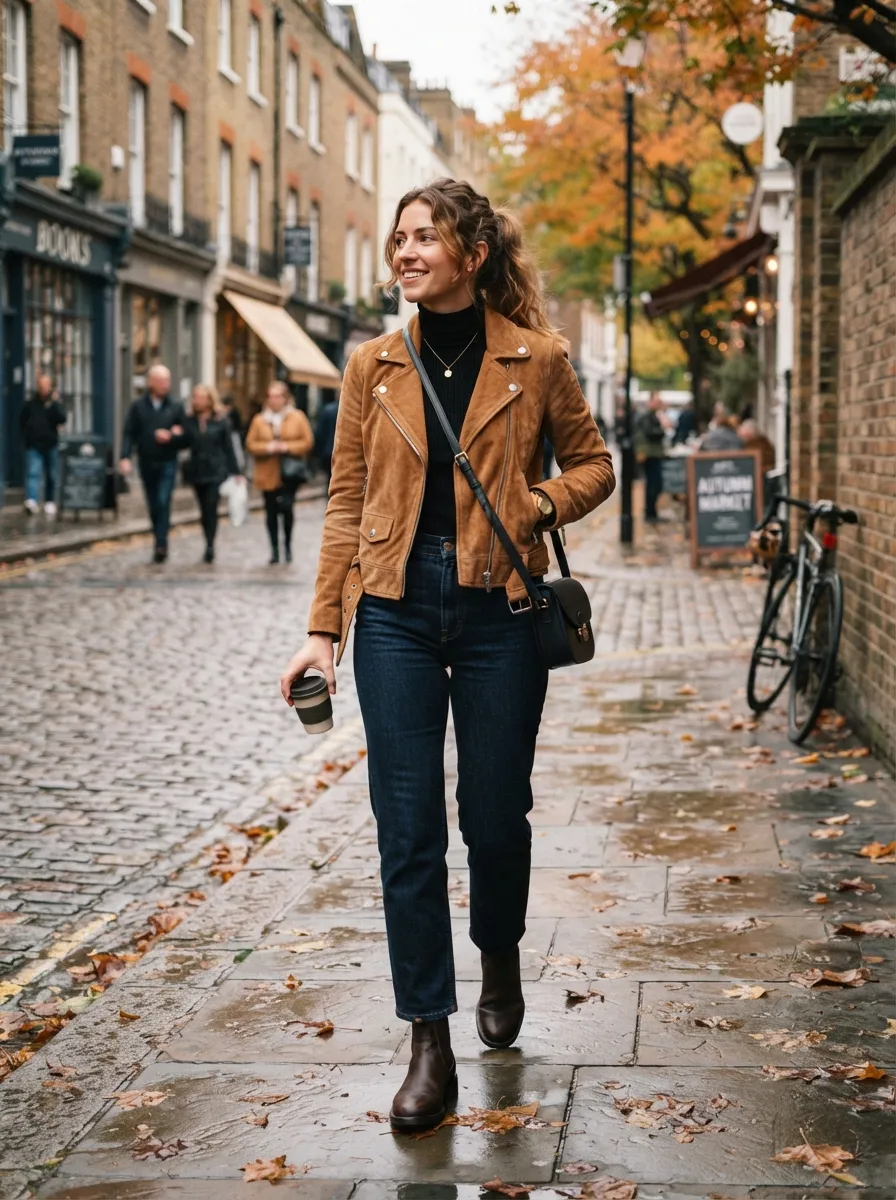 Suede Jacket and Dark Denim — 15 Chic Old Money Fall Outfits to Inspire Your Next Look