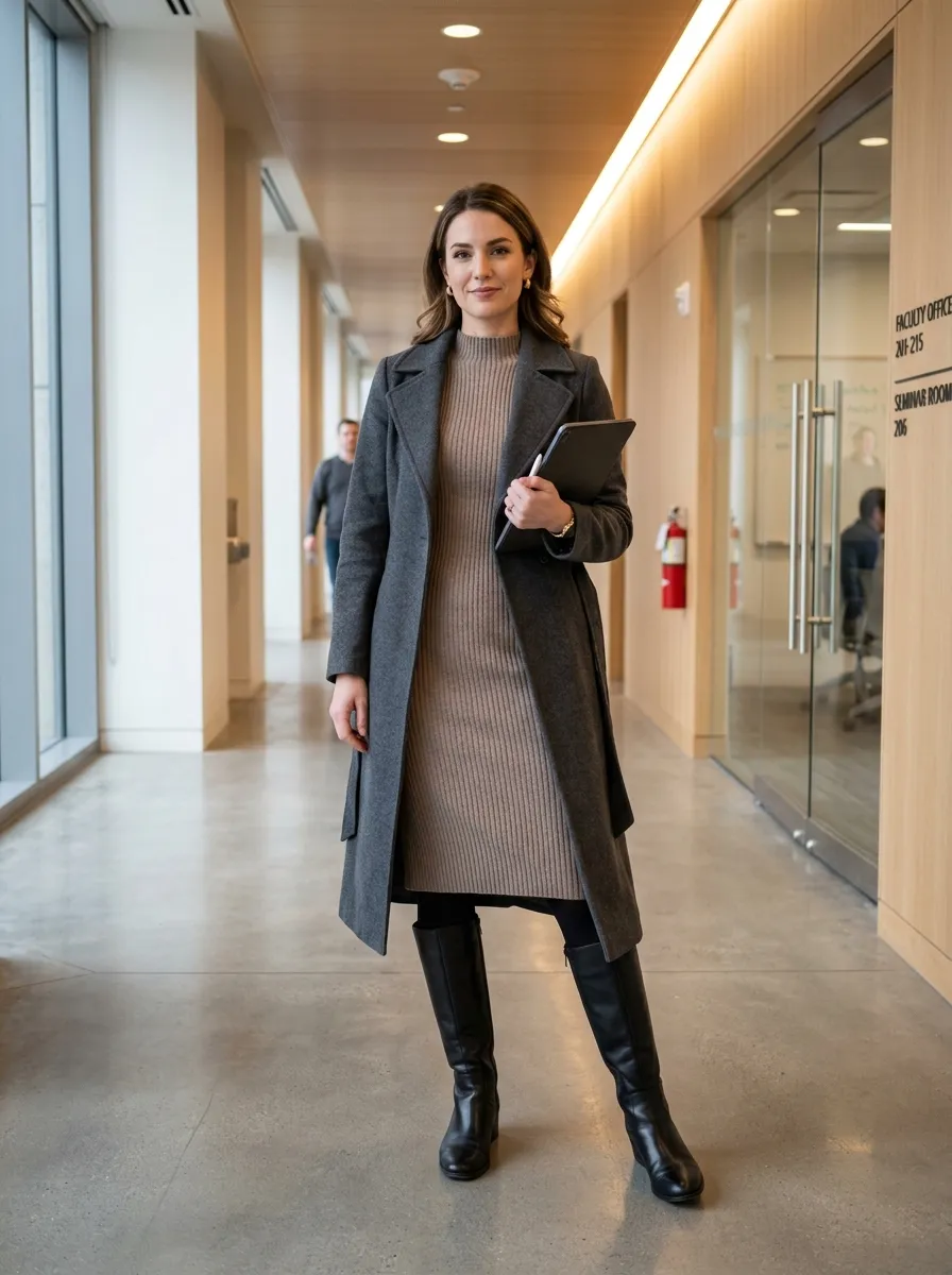 Knitted Midi Dress and Knee High Boots