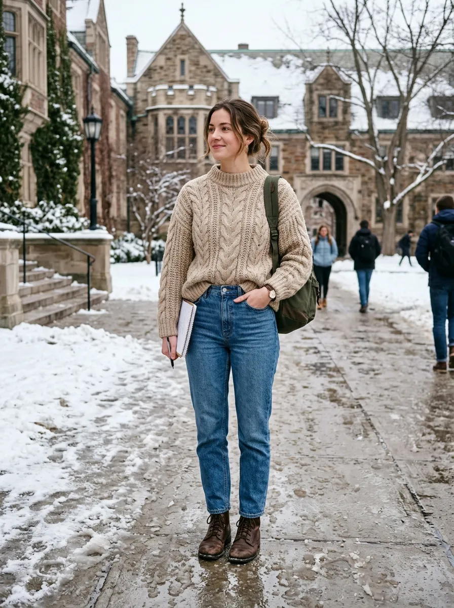Oversized Wool Sweater with Straight Leg Denim