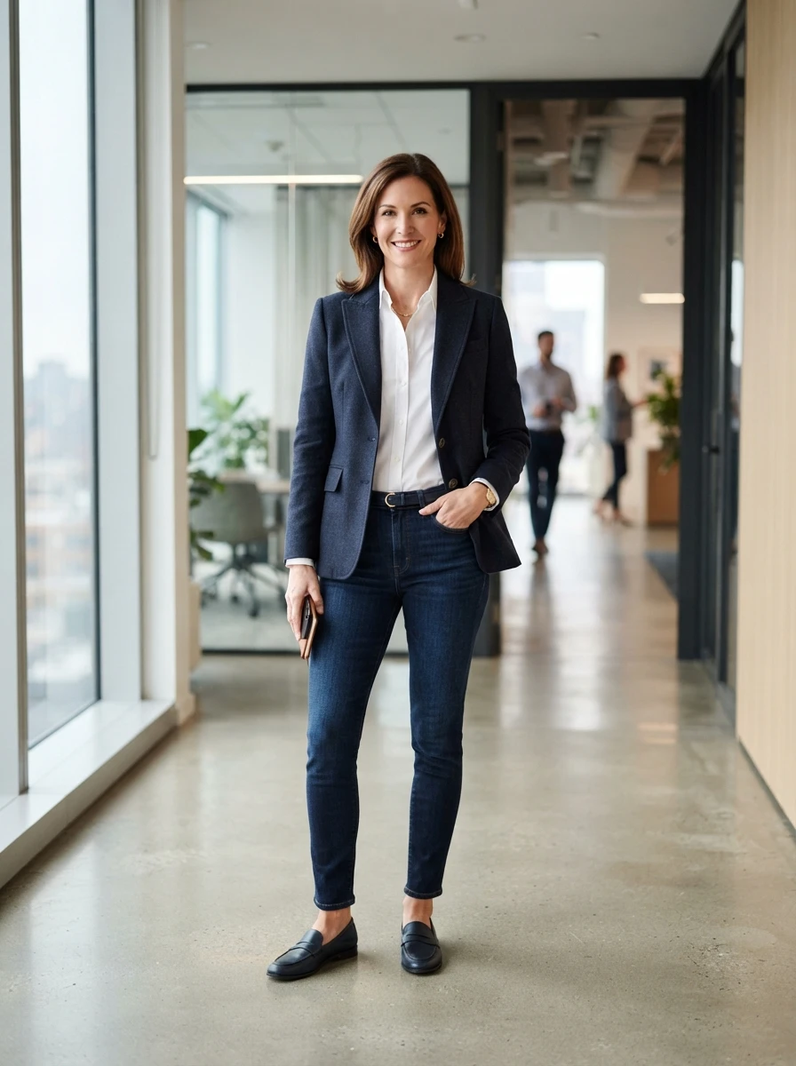15 Easy Fall Work Outfits with Casual Jeans for Women