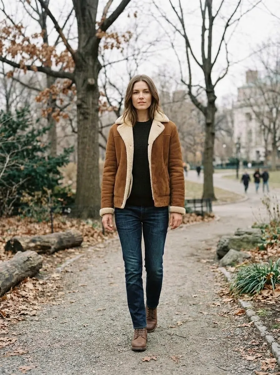 Shearling Lined Jacket — 15 Easy NYC Winter Street Style Outfit Inspiration