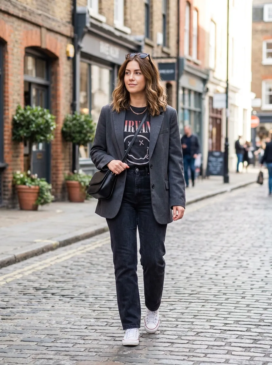 Blazer With a Graphic Tee — 15 Fall Outfit Ideas Using Clothes You Already Own