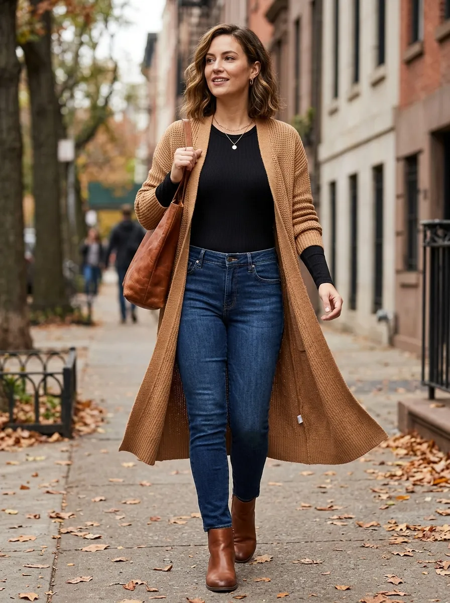 Long Cardigan Over a Bodysuit — 15 Fall Outfit Ideas Using Clothes You Already Own