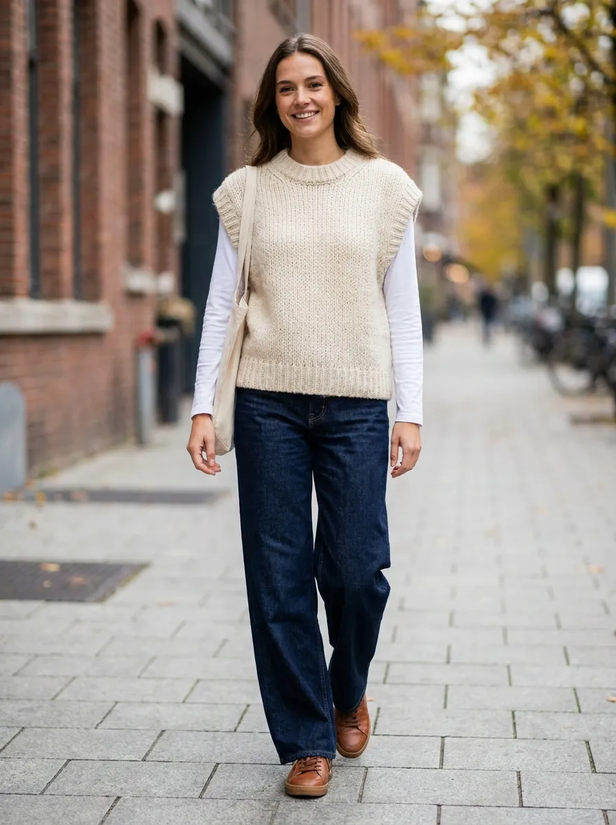 Sweater Vest and Wide Leg Jeans — 15 Fall Outfit Ideas Using Clothes You Already Own