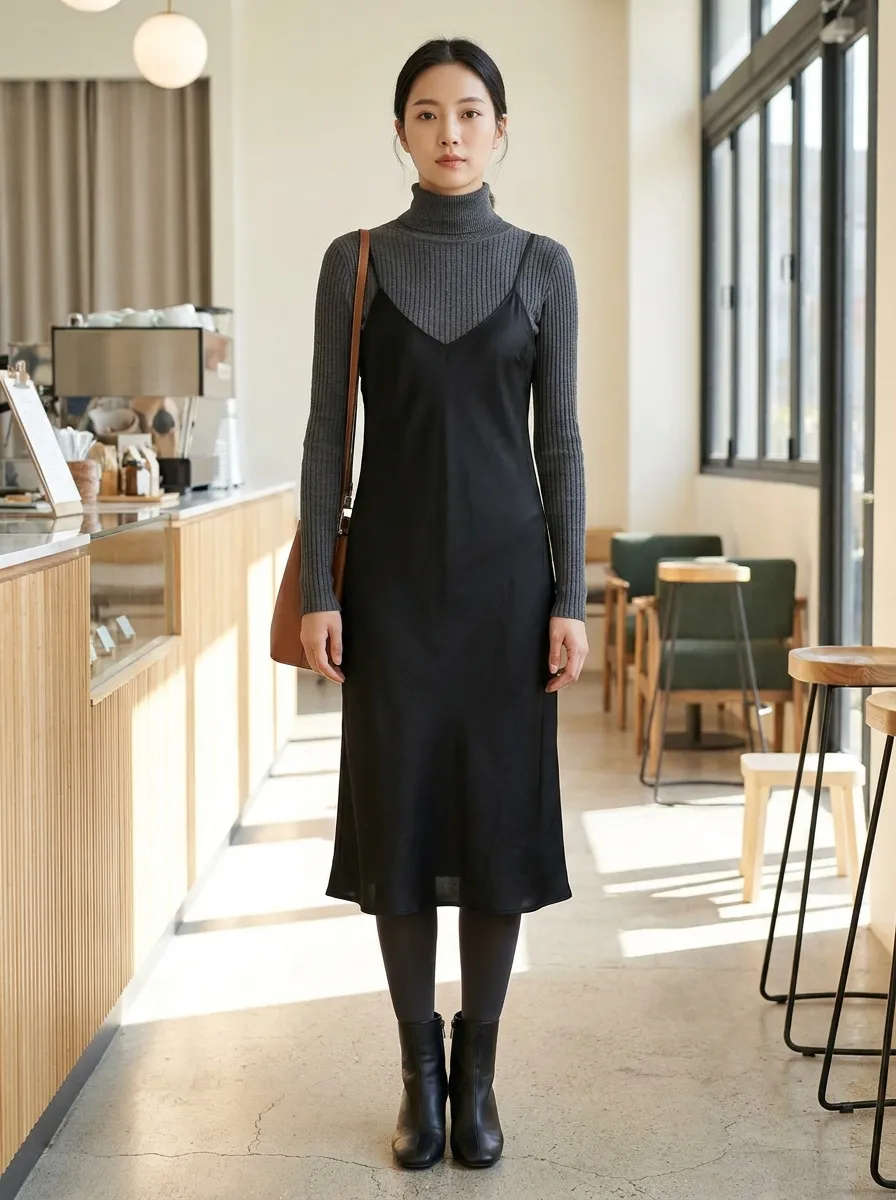 Turtleneck Under A Slip Dress — 15 Fall Outfit Ideas Using Clothes You Already Own