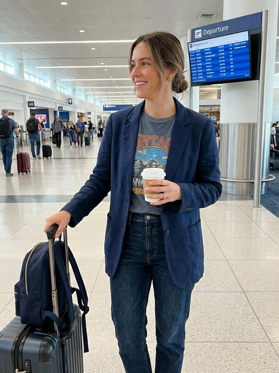 Blazer and Graphic Tee — 15 Fall Plus Size Capsule Wardrobe Travel Outfits