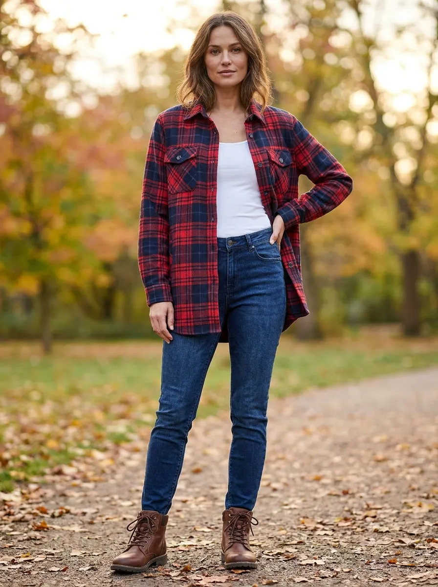 Plaid Shacket and Dark Jeans — 15 Fall Plus Size Capsule Wardrobe Travel Outfits