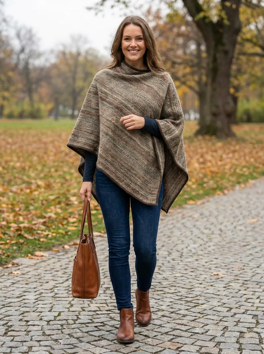 Poncho and Skinny Jeans — 15 Fall Plus Size Capsule Wardrobe Travel Outfits