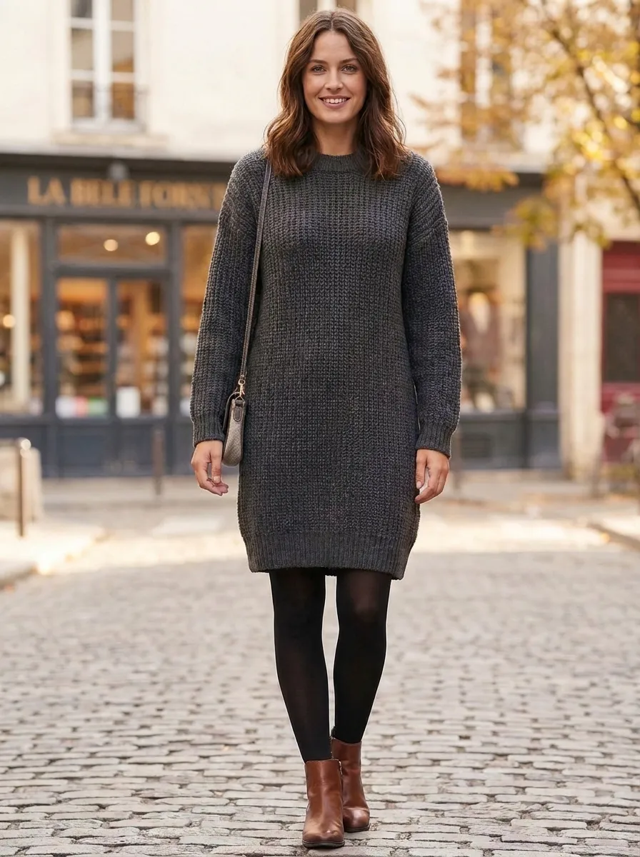 Styling a sweater dress — 15 Fall Plus Size Capsule Wardrobe Travel Outfits