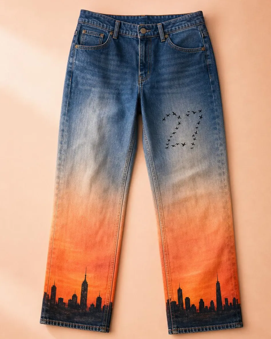 Ombré Sunset Skyline with Bird Formation