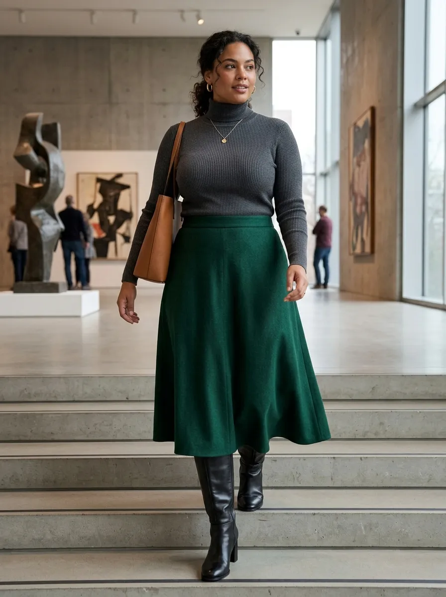 Midi Skirt and Fitted Turtleneck — 16 Easy Outfit Ideas for Fall Fashion Outfits Ideas Casual Chic