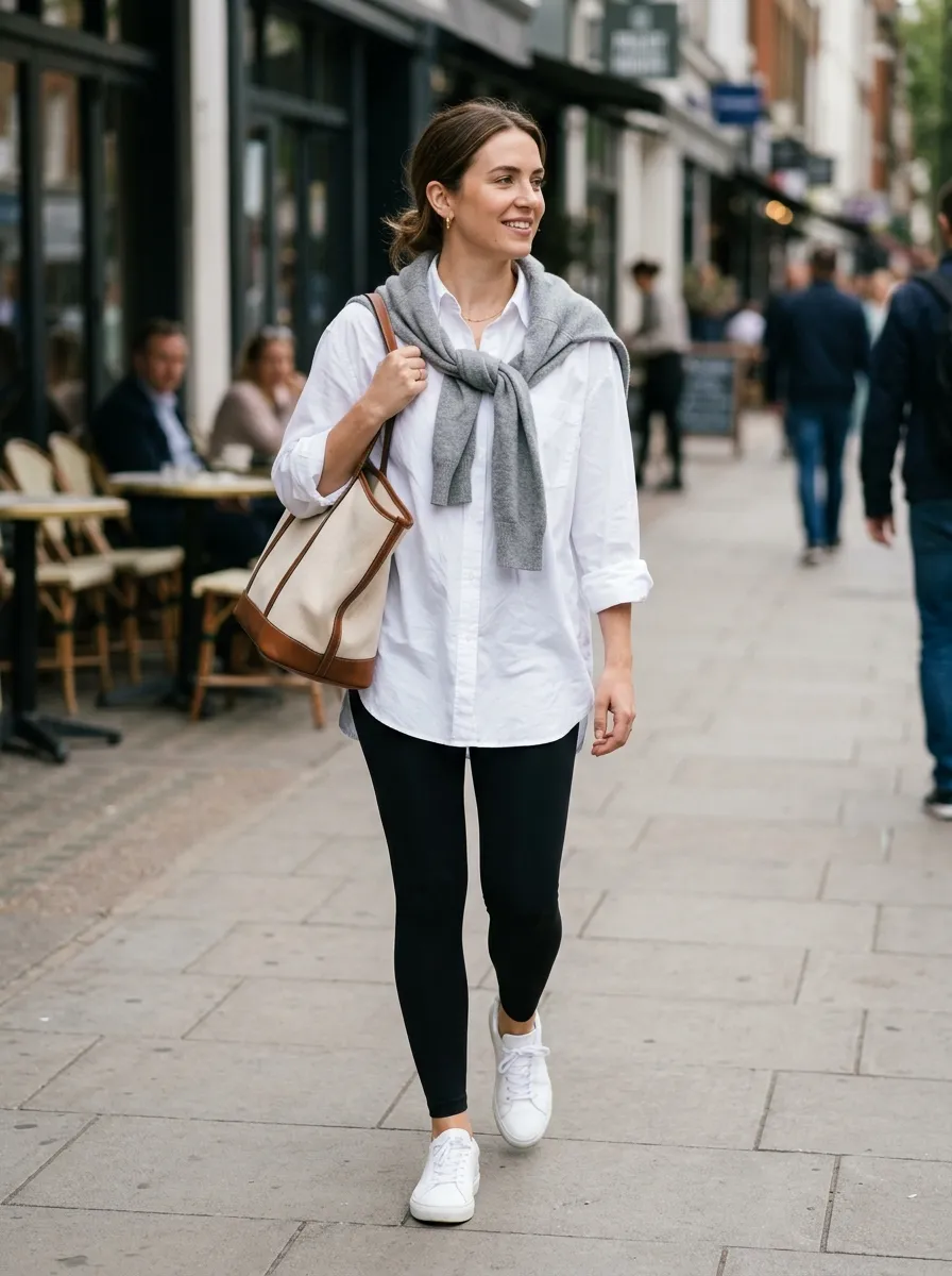 Oversized Button Down and Leggings — 16 Easy Outfit Ideas for Fall Fashion Outfits Ideas Casual Chic