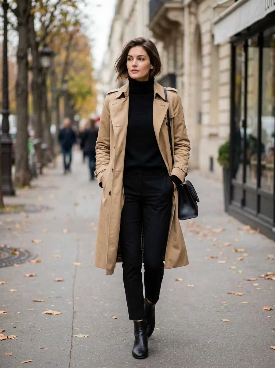 Trench Coat and Monochrome Layers — 16 Easy Outfit Ideas for Fall Fashion Outfits Ideas Casual Chic