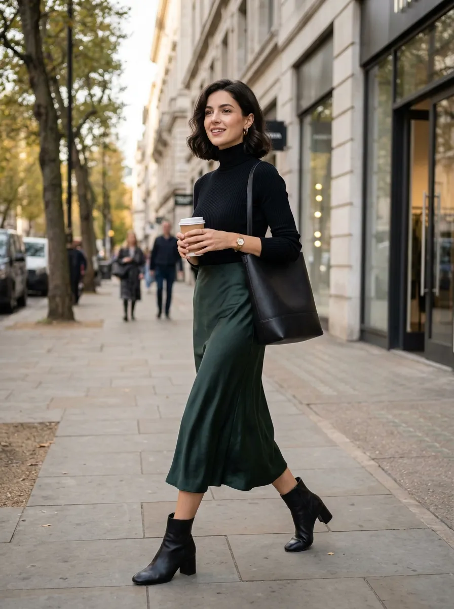 Midi Skirt and Fitted Turtleneck