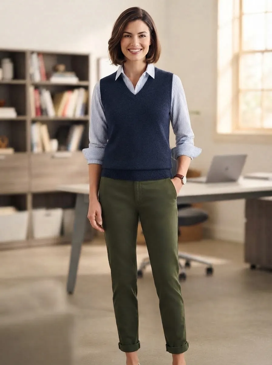 Sweater Vest over a Crisp Button Down — 17 Casual Aesthetic Fall Outfits to Try This Season