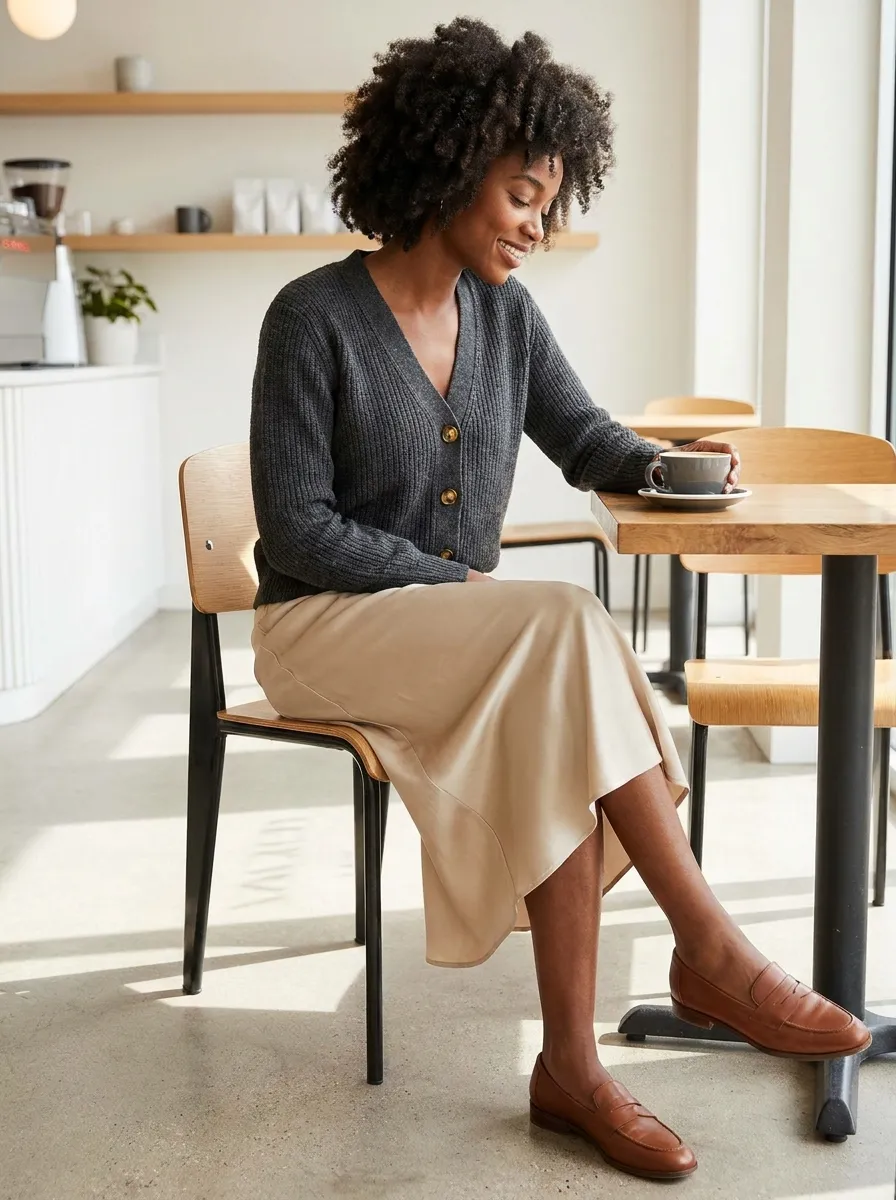 Cardigan and Slip Skirt — 17 Easy Outfit Ideas for Fall Outfits for Black Women
