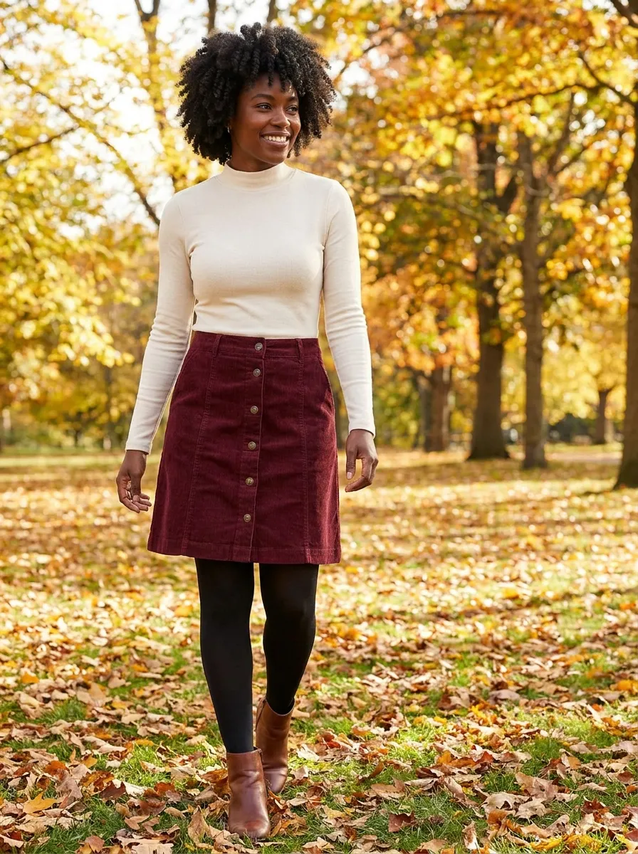 Corduroy Skirt and Mock Neck Top — 17 Easy Outfit Ideas for Fall Outfits for Black Women