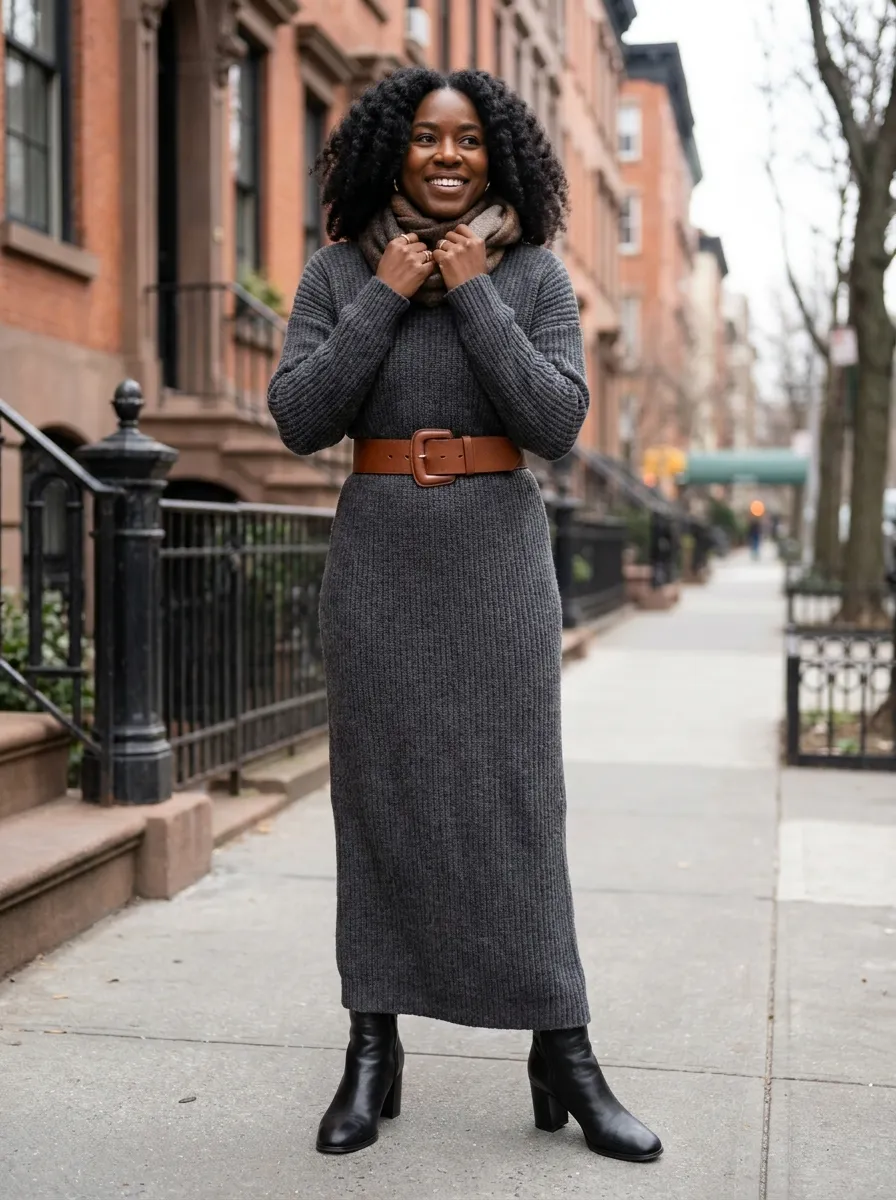 Maxi Sweater Dress and Belt — 17 Easy Outfit Ideas for Fall Outfits for Black Women