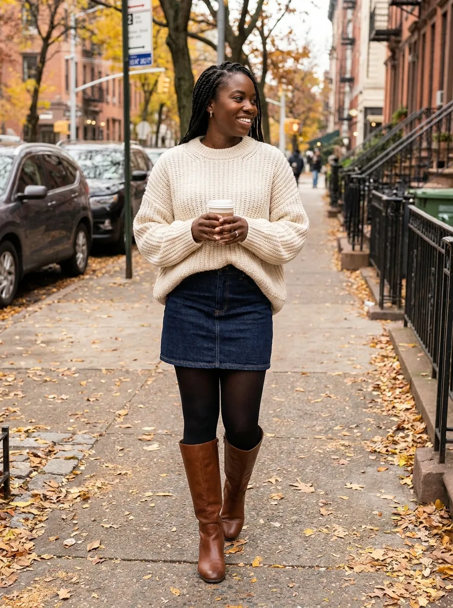 Oversized Sweater and Mini Skirt — 17 Easy Outfit Ideas for Fall Outfits for Black Women