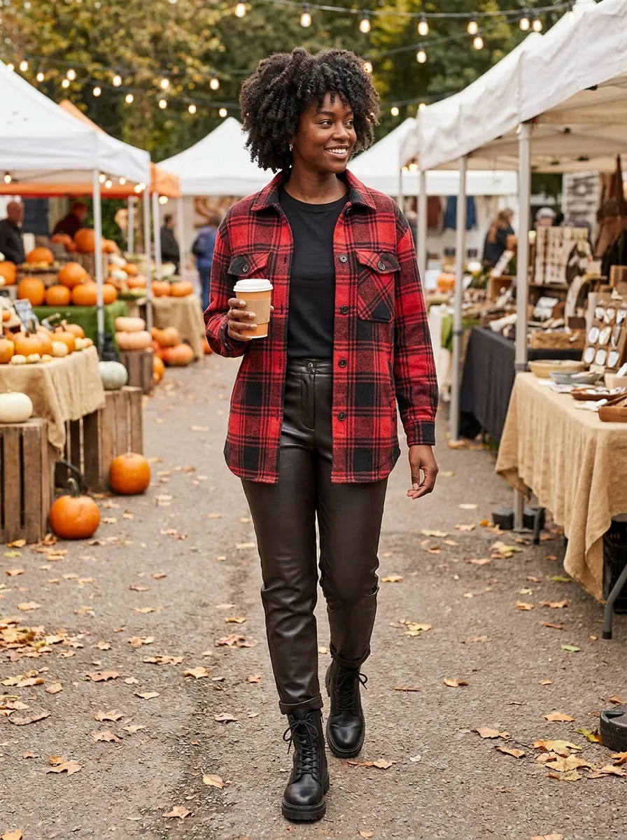 Plaid Shacket and Faux Leather Pants — 17 Easy Outfit Ideas for Fall Outfits for Black Women