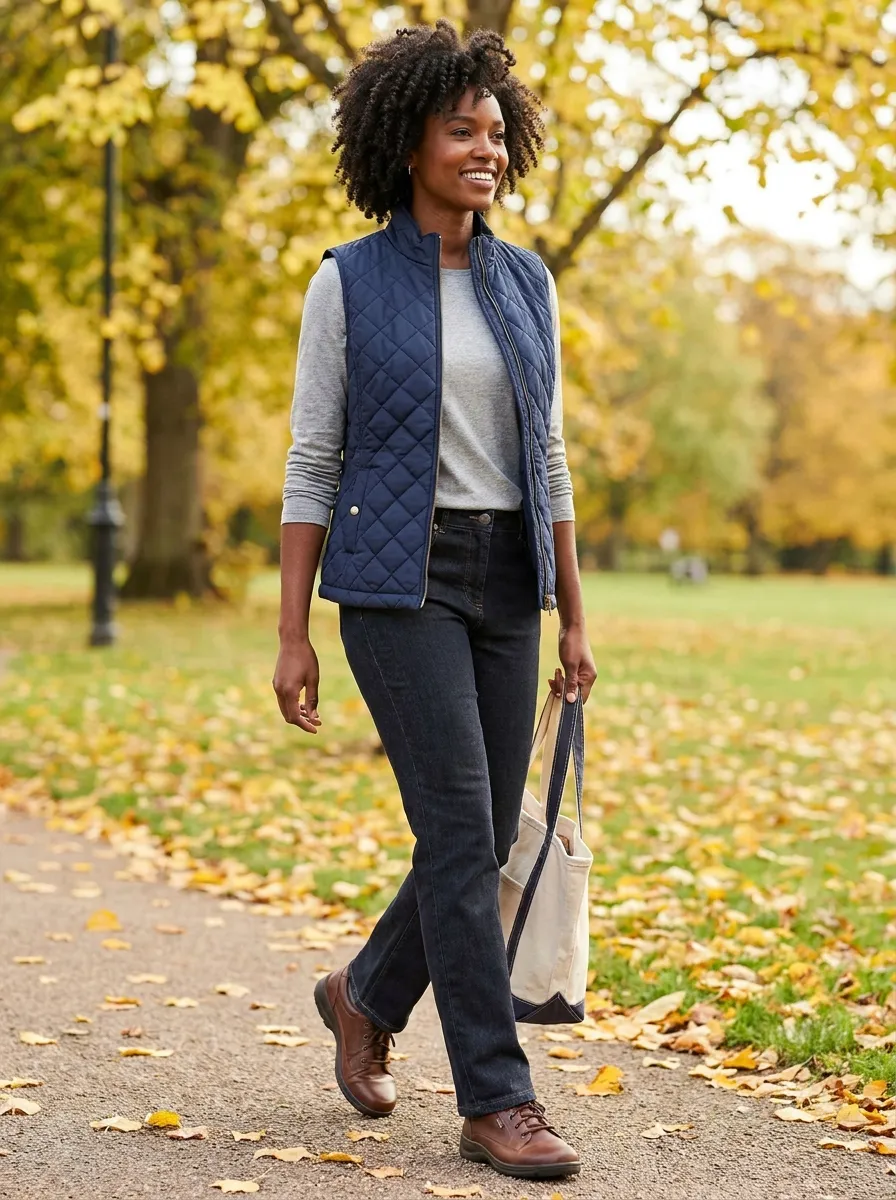 Quilted Vest and Long Sleeve Tee — 17 Easy Outfit Ideas for Fall Outfits for Black Women