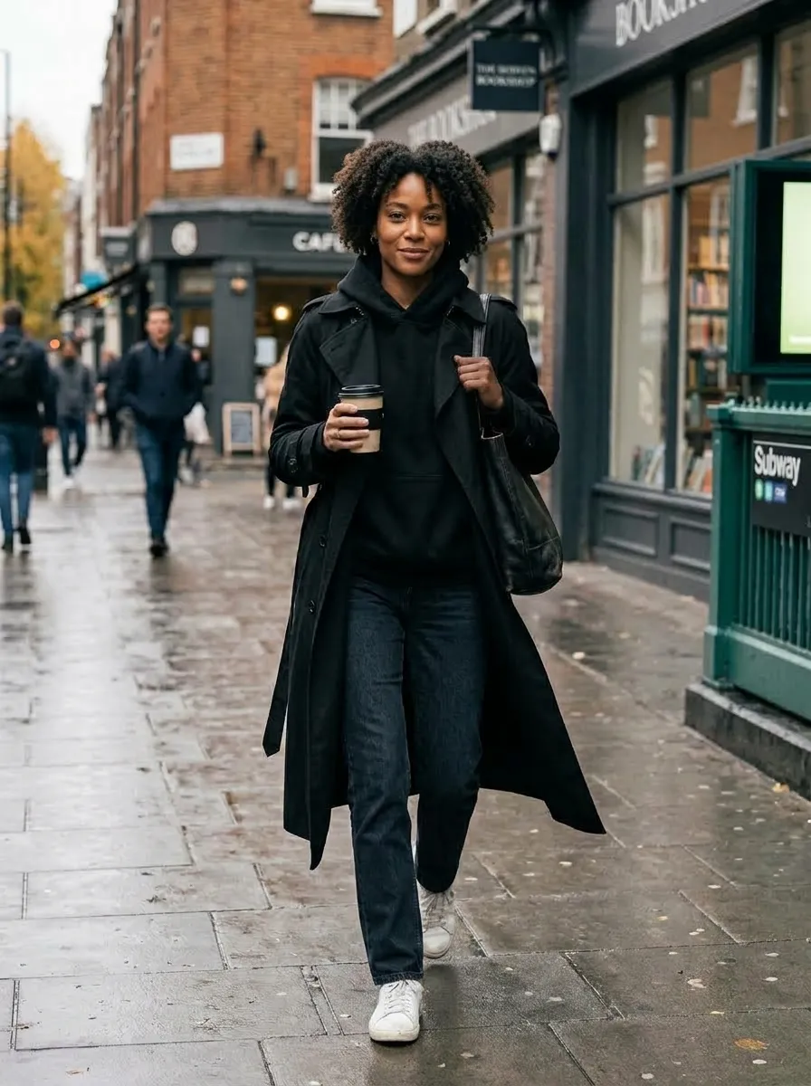 Trench Coat and Hooded Sweatshirt — 17 Easy Outfit Ideas for Fall Outfits for Black Women