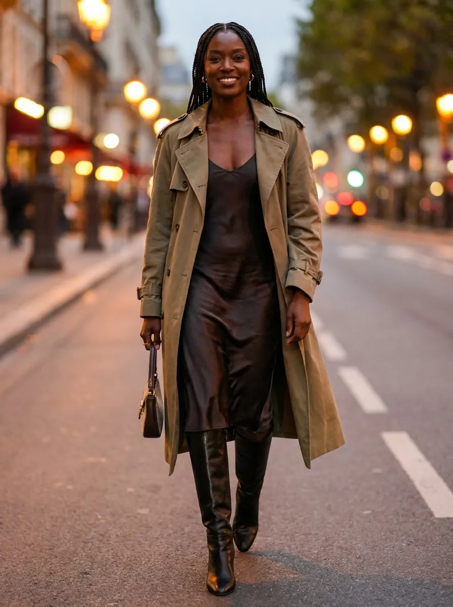 Trench Coat over Slip Dress — 17 Easy Outfit Ideas for Fall Outfits for Black Women