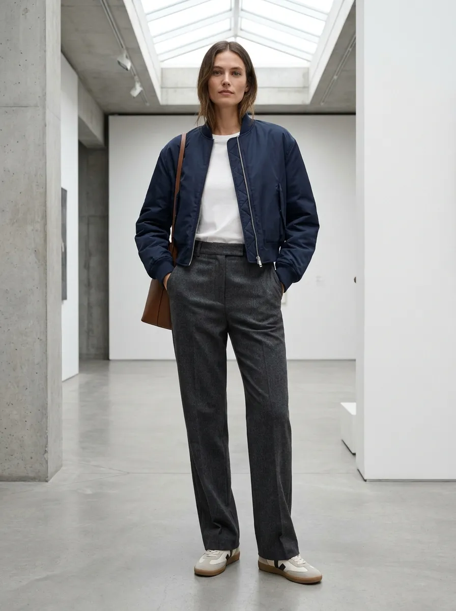 Bomber Jacket and Tailored Pants — 18 Chic September Outfits to Start Your Fall Style