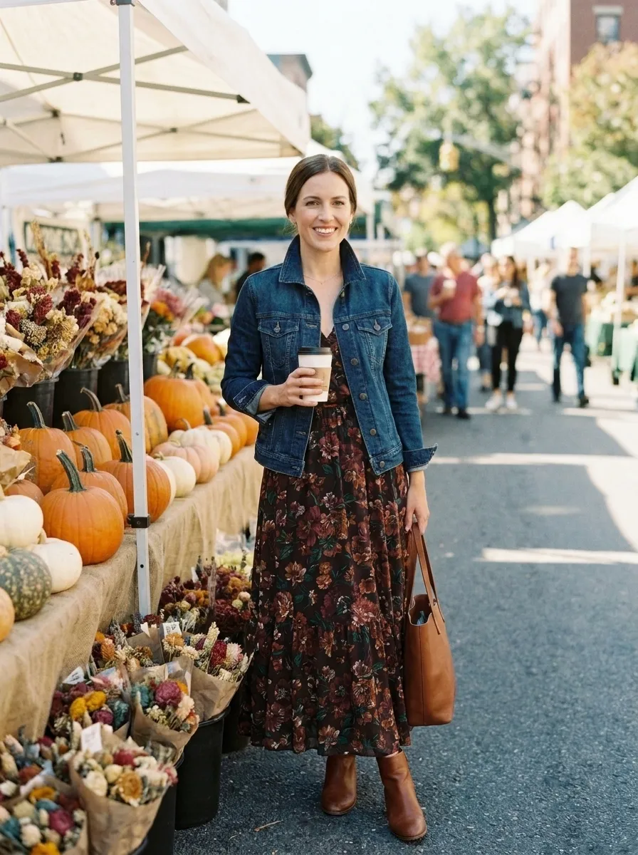 Denim Jacket and Floral Maxi — 18 Chic September Outfits to Start Your Fall Style