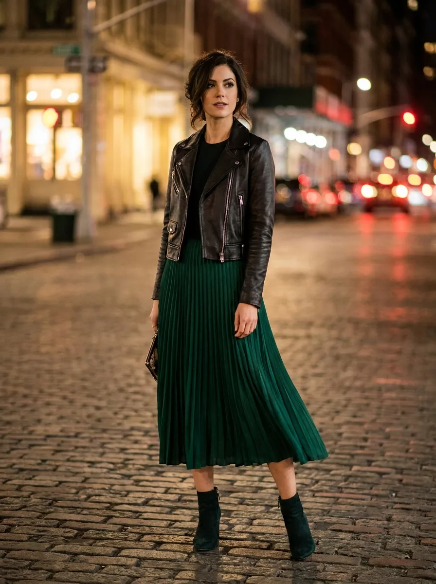Leather Jacket and Midi Skirt — 18 Chic September Outfits to Start Your Fall Style
