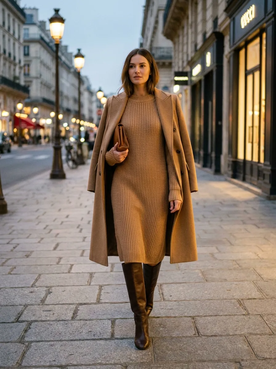 Sweater Dress and Knee Boots — 18 Chic September Outfits to Start Your Fall Style