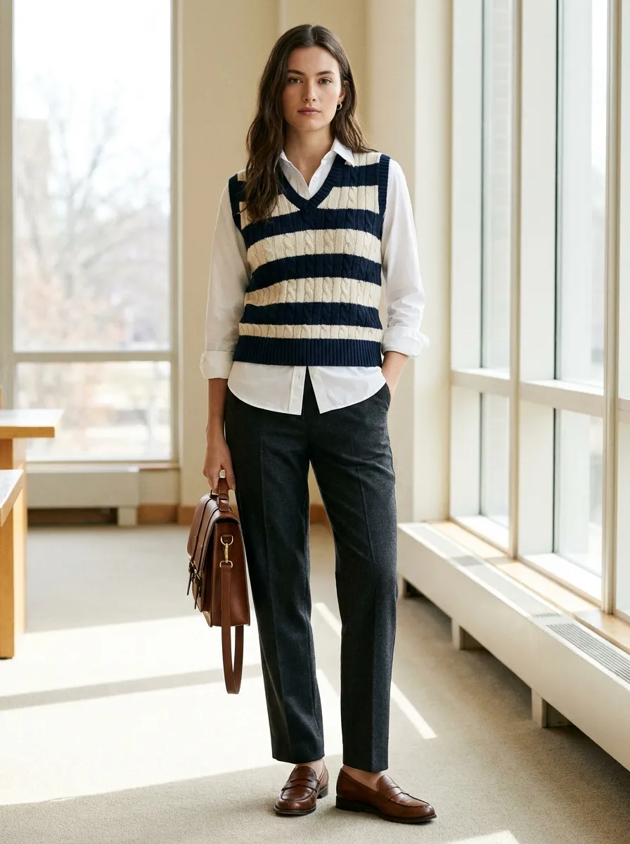 Sweater Vest and Button Down — 18 Chic September Outfits to Start Your Fall Style