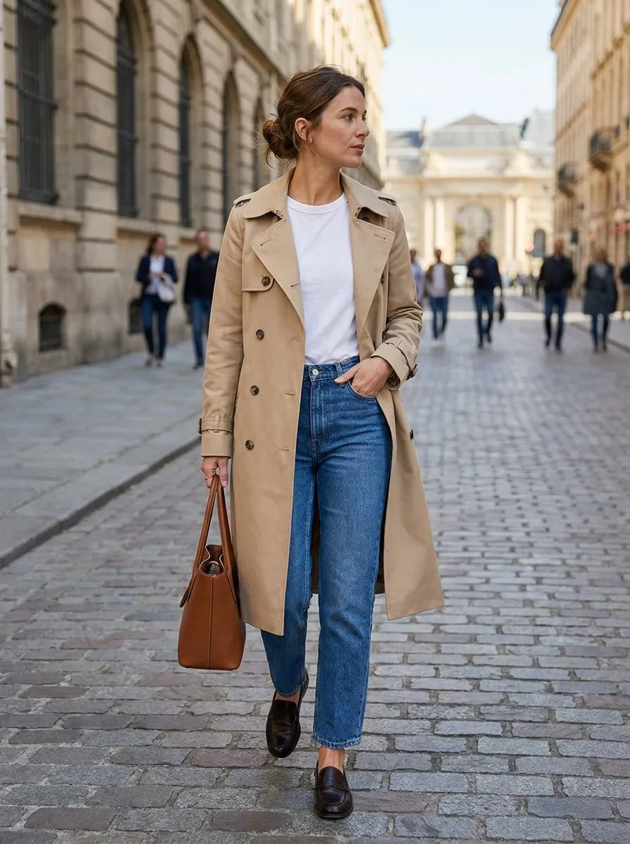 Trench Coat and Straight Jeans — 18 Chic September Outfits to Start Your Fall Style