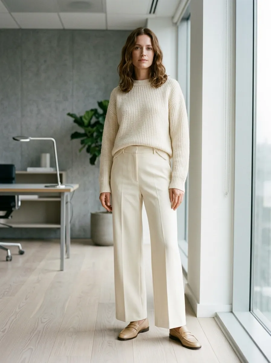 Monochromatic Cream Ensemble — 19 Chic Winter Office Outfits Using Pieces You Own
