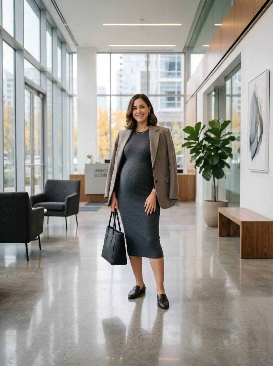 Bodycon Dress with an Oversized Blazer — 19 Fall Casual Dresses for Pregnant Women to Try Now