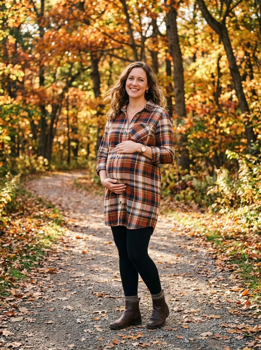 Button Down Shirt Dress with Leggings — 19 Fall Casual Dresses for Pregnant Women to Try Now