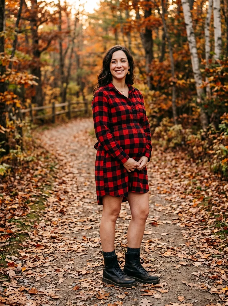 Flannel Shirt Dress with Combat Boots — 19 Fall Casual Dresses for Pregnant Women to Try Now