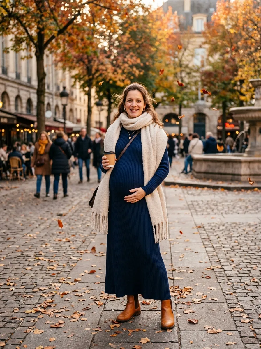 Ribbed Knit Maxi with a Long Scarf — 19 Fall Casual Dresses for Pregnant Women to Try Now