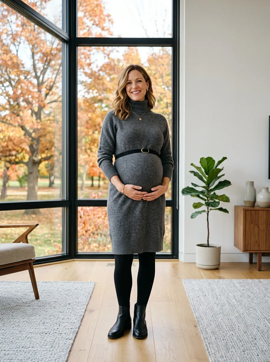 Turtleneck Sweater Dress with a Belt — 19 Fall Casual Dresses for Pregnant Women to Try Now
