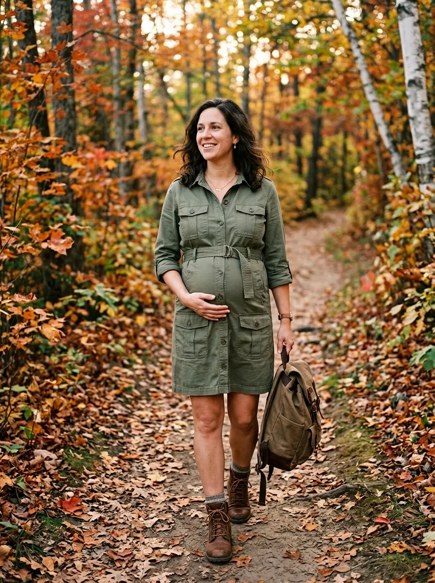 Utility Dress with Ankle Boots — 19 Fall Casual Dresses for Pregnant Women to Try Now