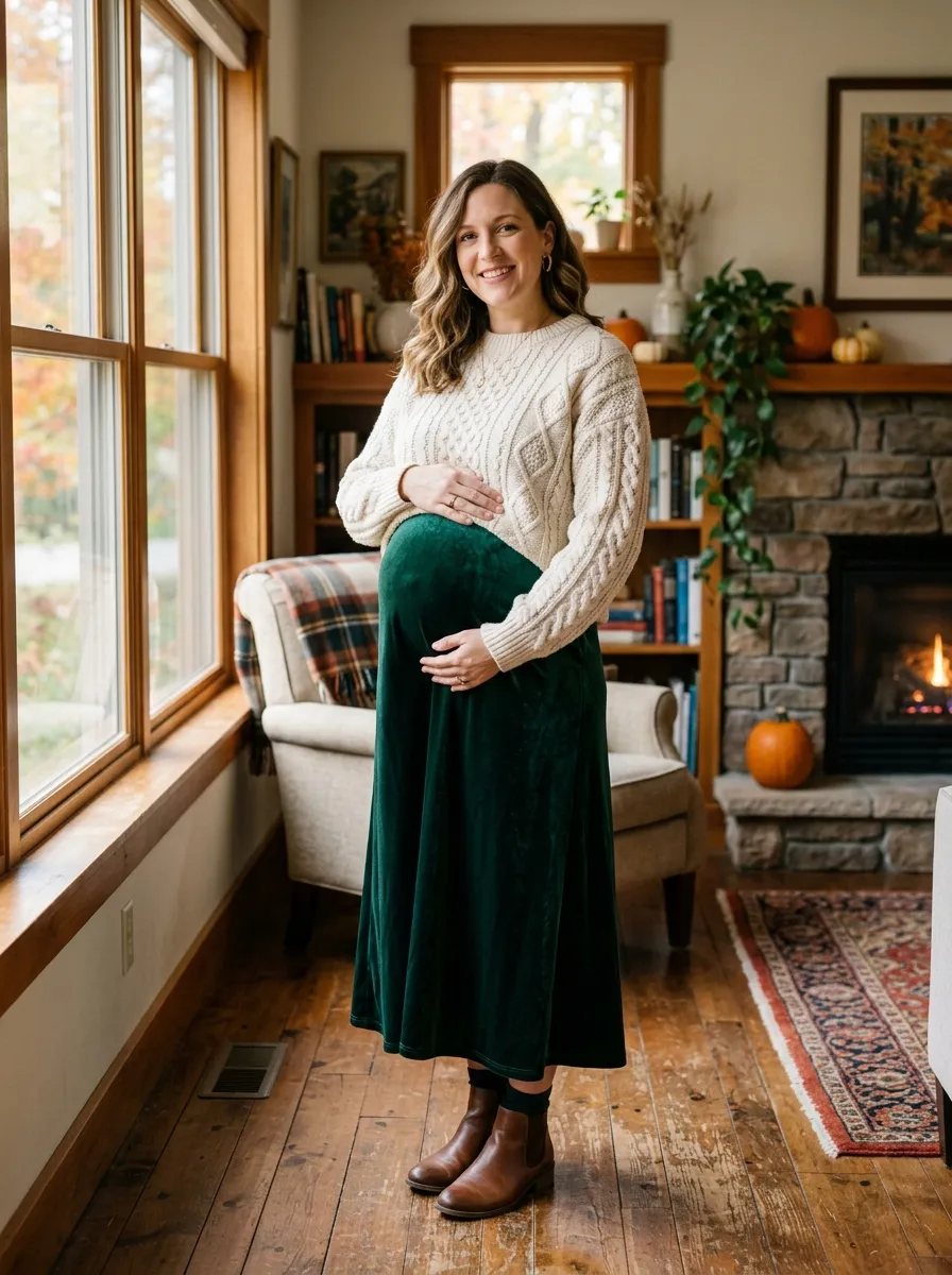 Velvet Slip Dress with a Chunky Knit Sweater — 19 Fall Casual Dresses for Pregnant Women to Try Now