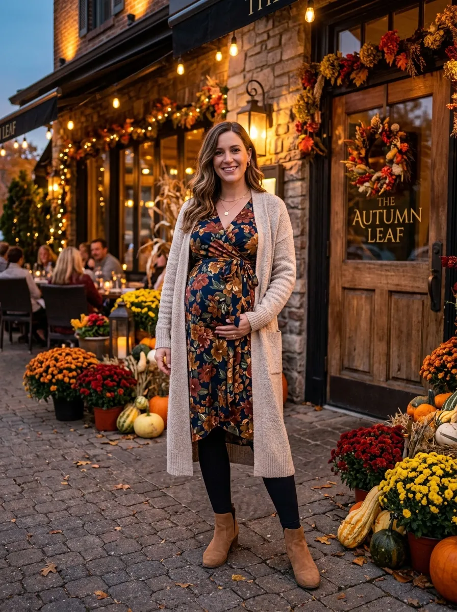 Wrap Dress with a Long Cardigan — 19 Fall Casual Dresses for Pregnant Women to Try Now