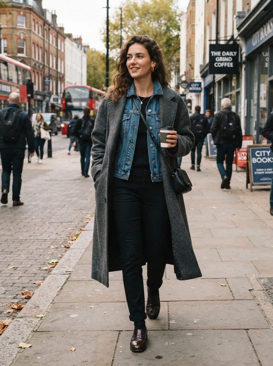 Denim Jacket Under Wool Coat — 20 Trendy Casual Winter Outfits for an Effortless Polished Look