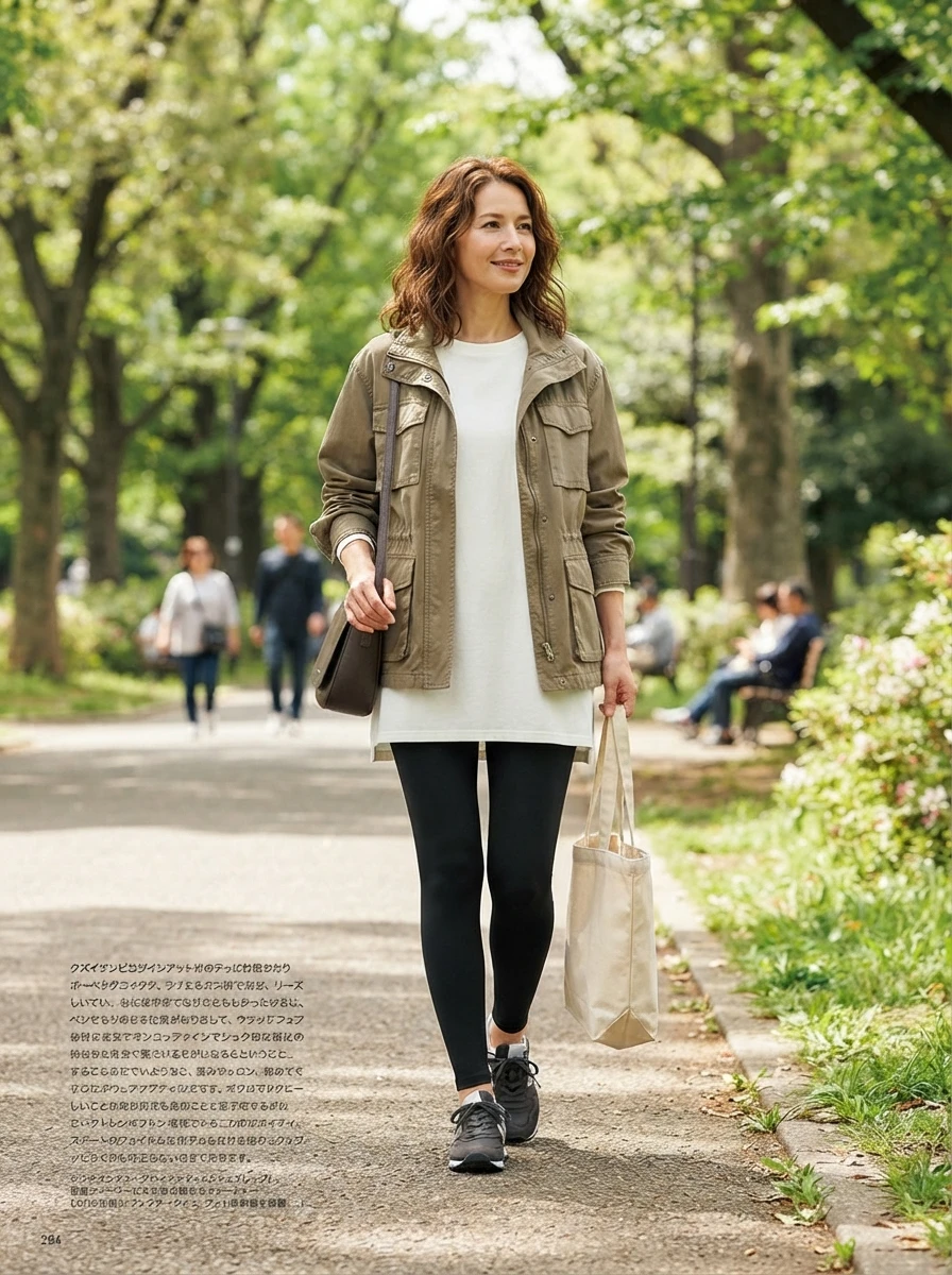 A functional and stylish utility jacket outfit that is both comfortable and appropriate for active days.